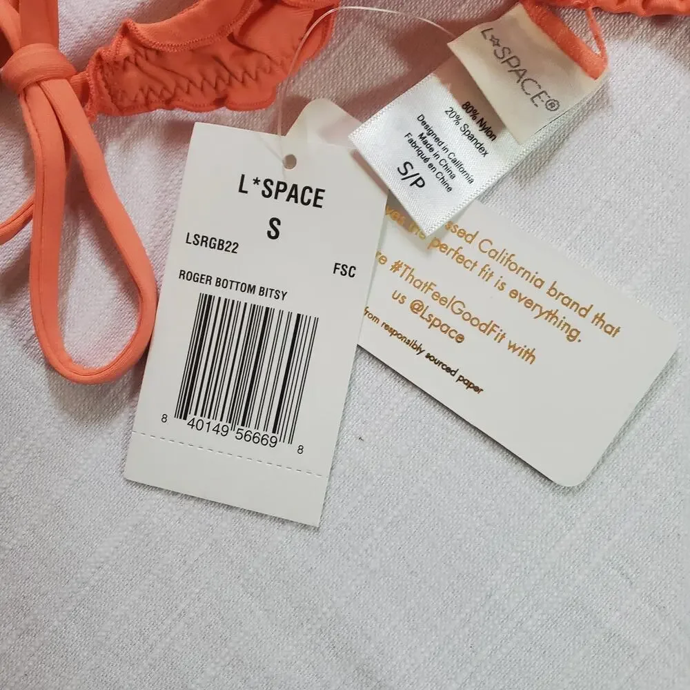 L*Space Monica Wise Strappy Bikini Bottom Coral Orange Swimsuit Size Small S NWT